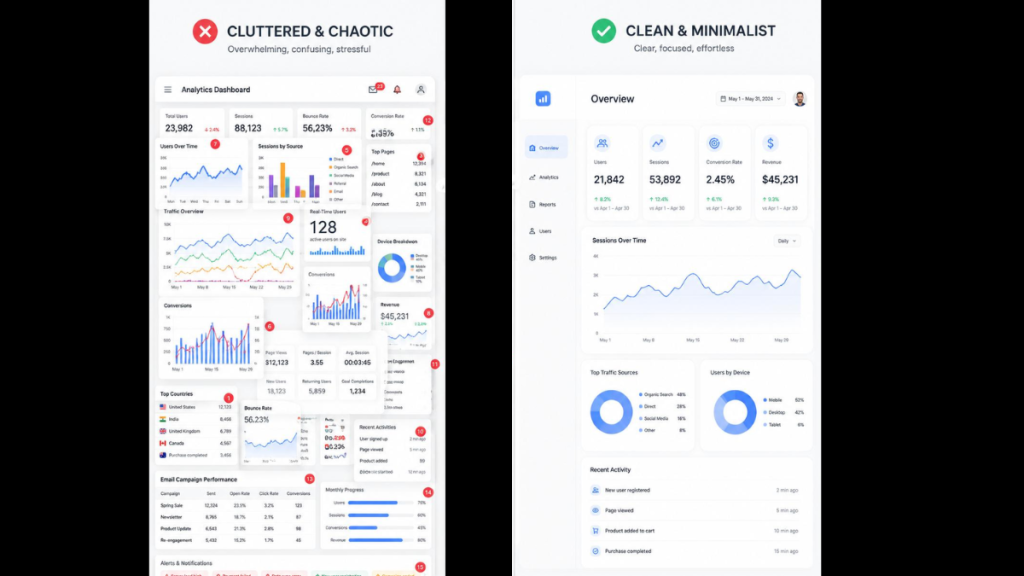 Before and after SaaS dashboard UX design comparison