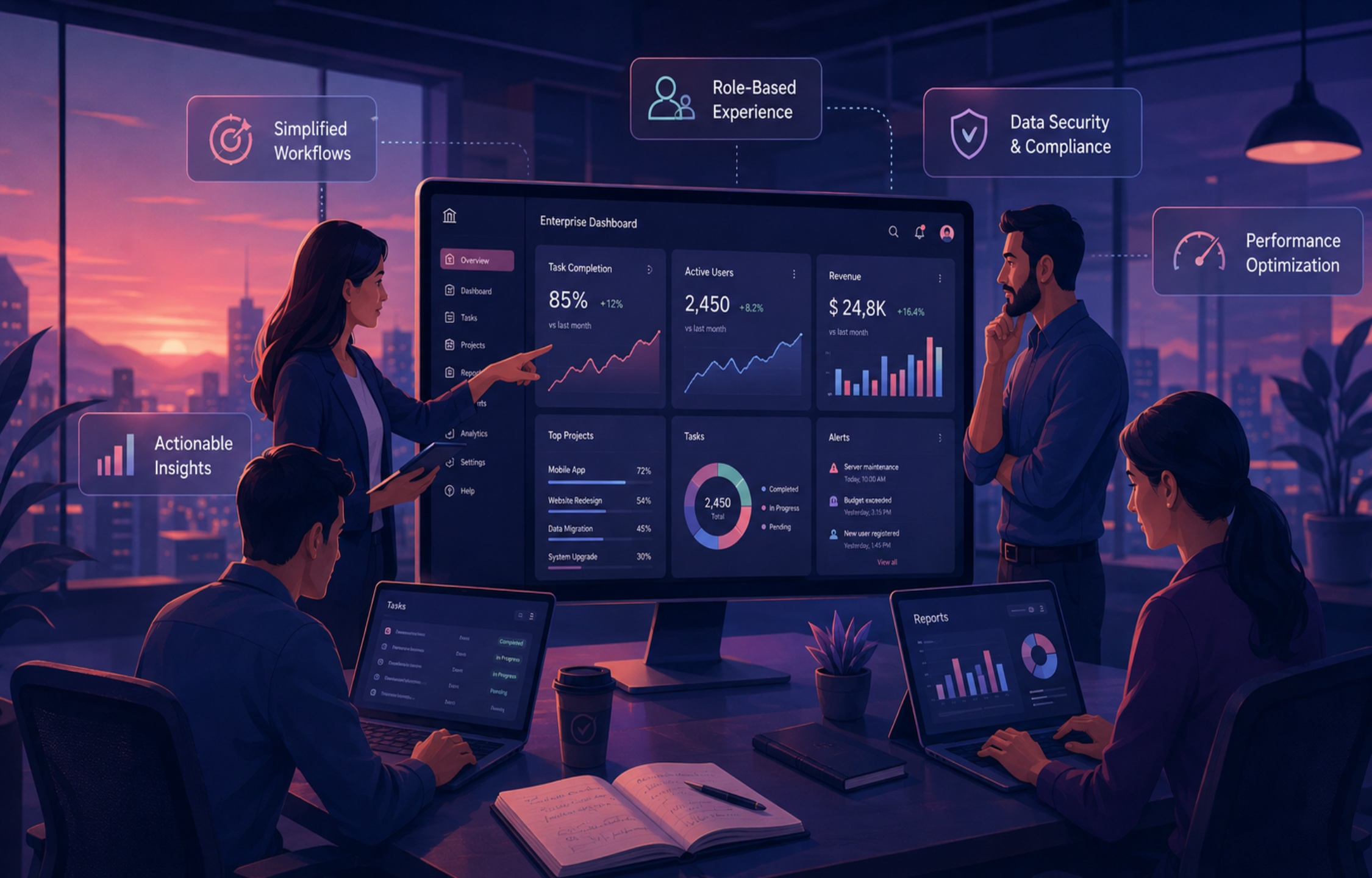 Enterprise team using analytics dashboard to improve user engagement and workflow efficiency