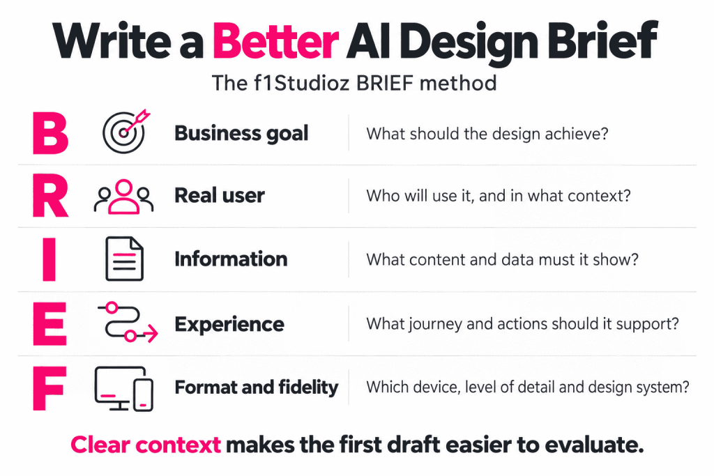 BRIEF framework covering business goal, real user, information, experience, format and fidelity