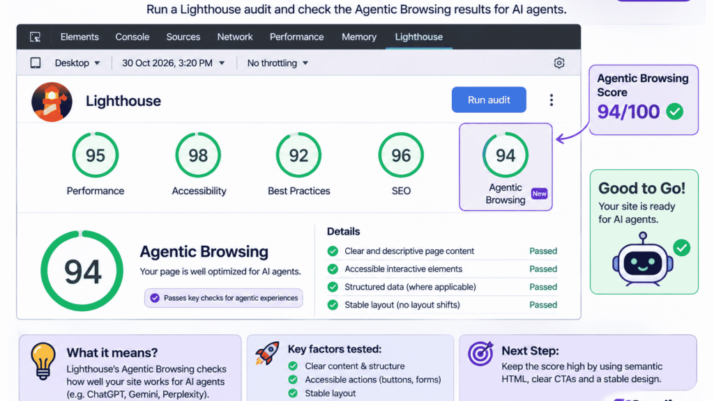 Lighthouse Agentic Browsing audit results