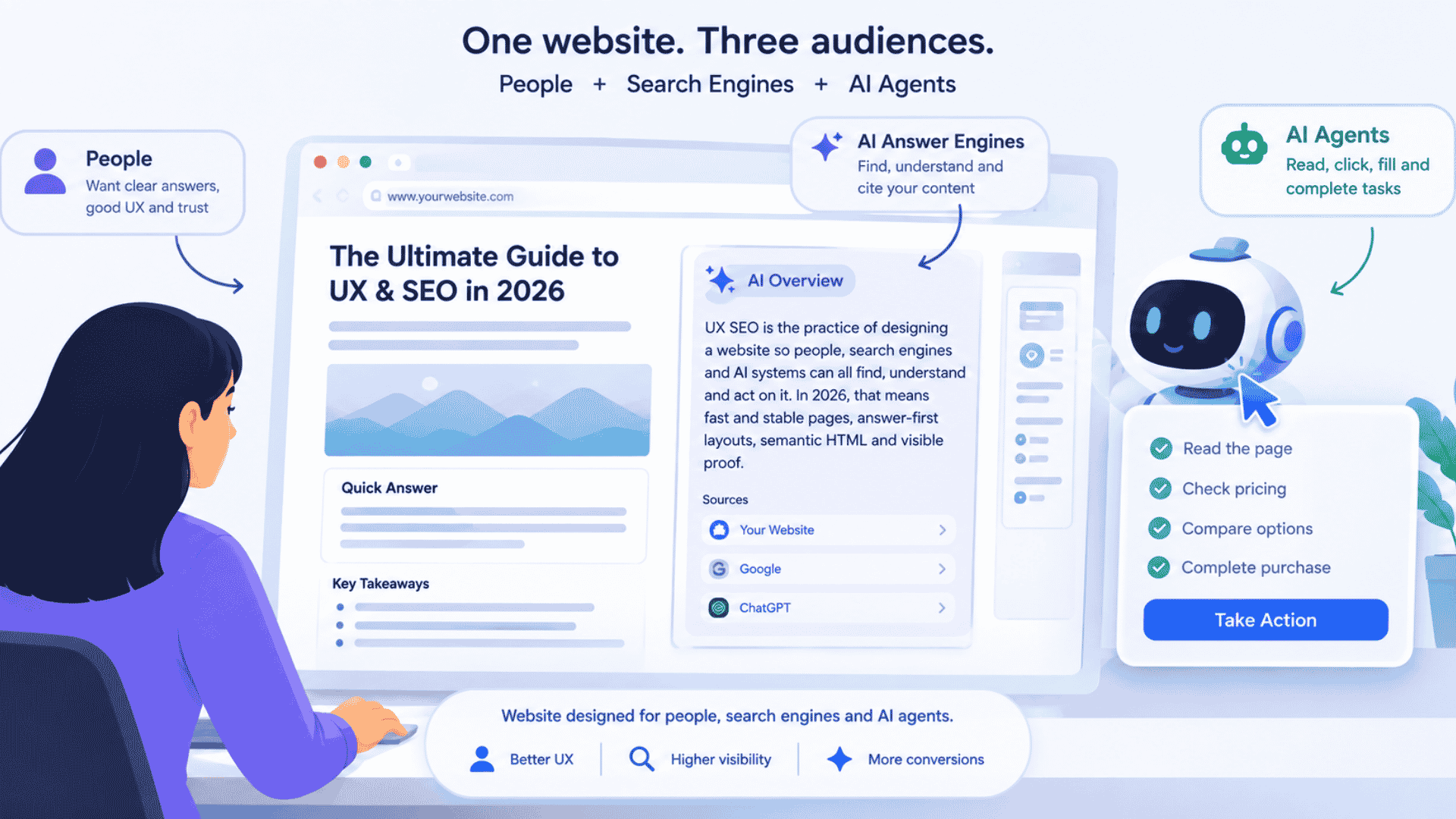 Website designed for people, search engines and AI agents