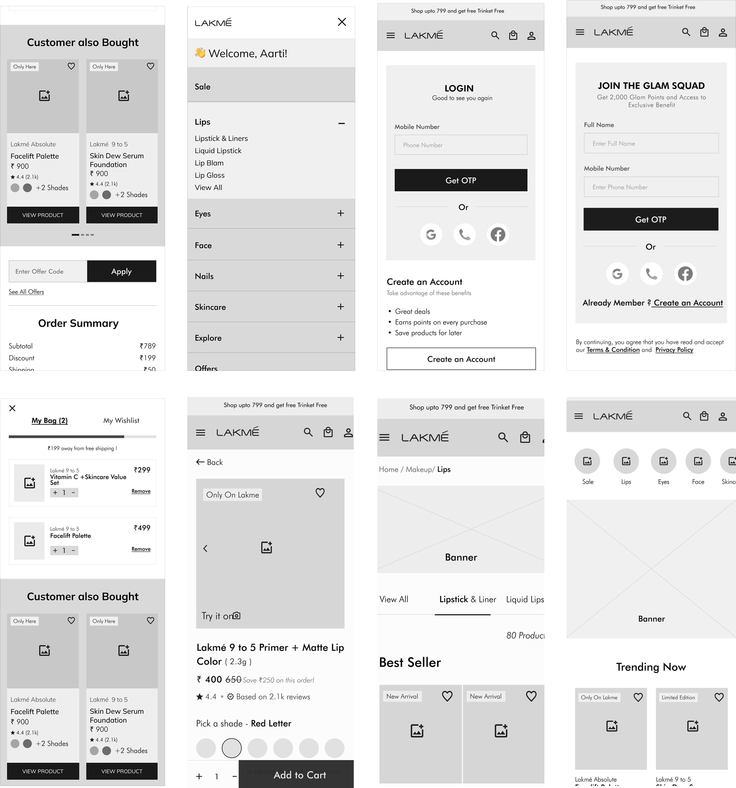 Lakme Website Wireframes